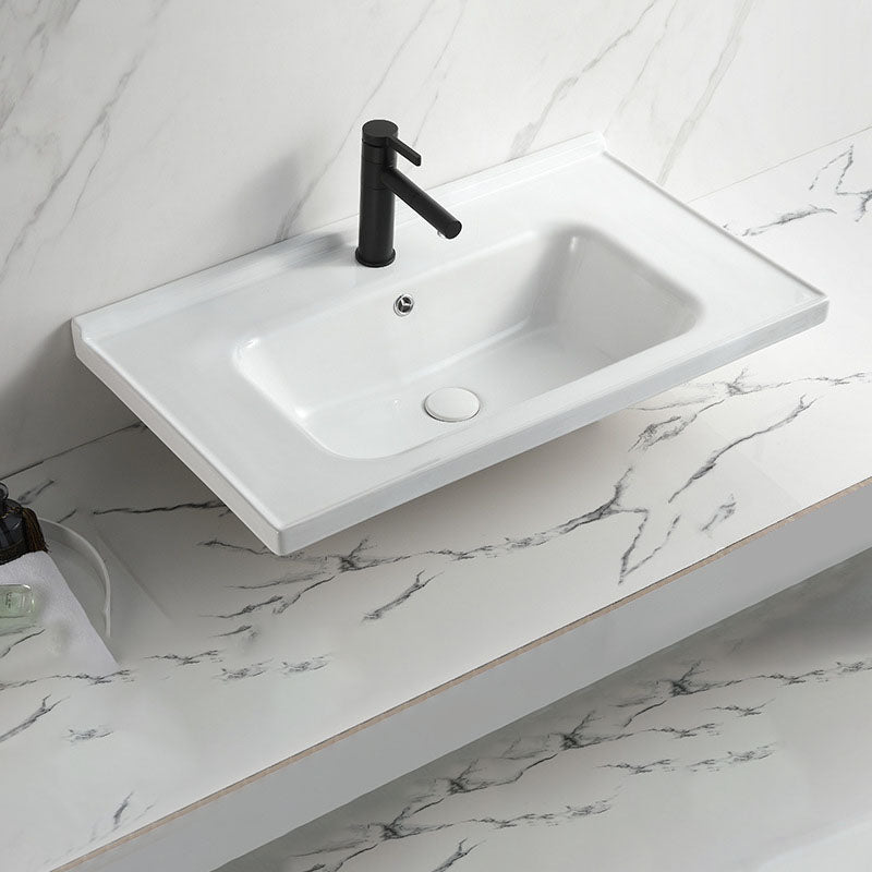 Modern Vessel Sink Rectangular Porcelain Drop-in Bathroom Sink(Not Included Faucet)