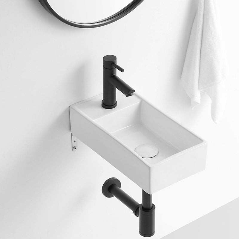 Modern Vessel Sink Rectangular Porcelain Wall Mount Bathroom Sink(Not Included Faucet)