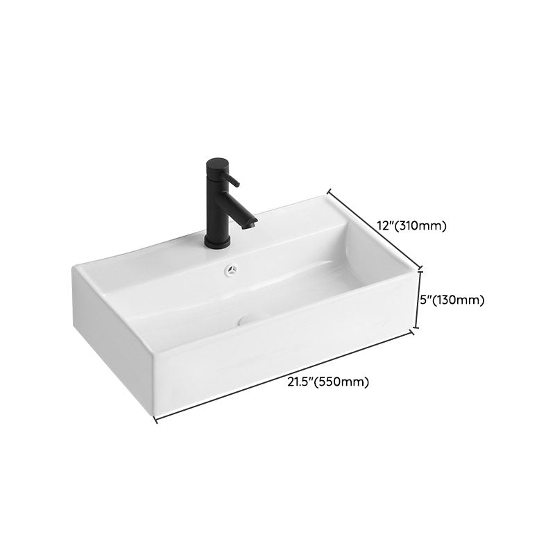 Modern Vessel Sink Rectangular Porcelain Wall Mount Bathroom Sink(Not Included Faucet)
