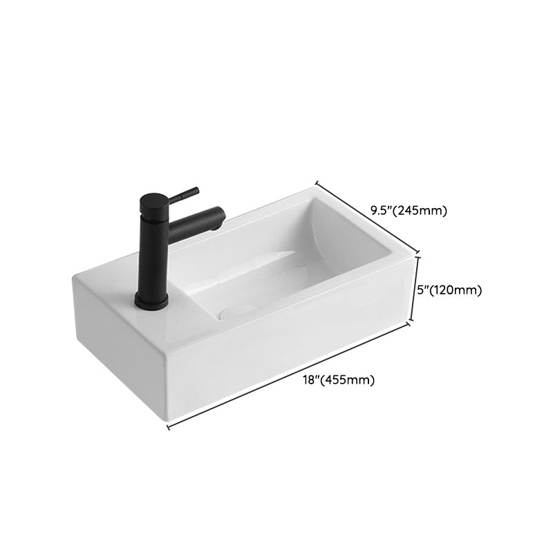Modern Vessel Sink Rectangular Porcelain Wall Mount Bathroom Sink(Not Included Faucet)