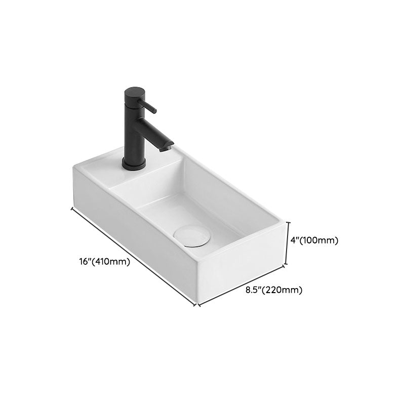 Modern Vessel Sink Rectangular Porcelain Wall Mount Bathroom Sink(Not Included Faucet)