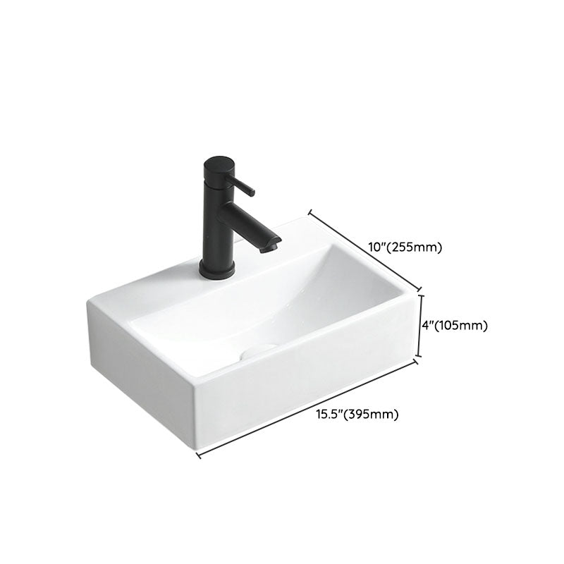 Modern Vessel Sink Rectangular Porcelain Wall Mount Bathroom Sink(Not Included Faucet)