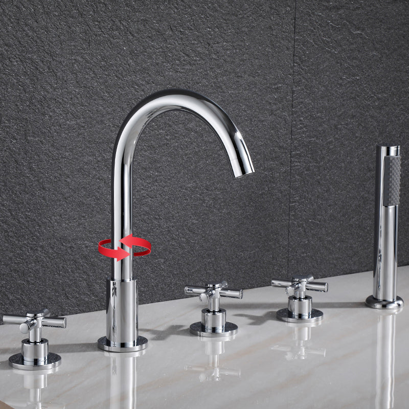 Traditional Roman Tub Faucet Set Copper Deck Mounted Triple Handle Roman Bathtub Faucet