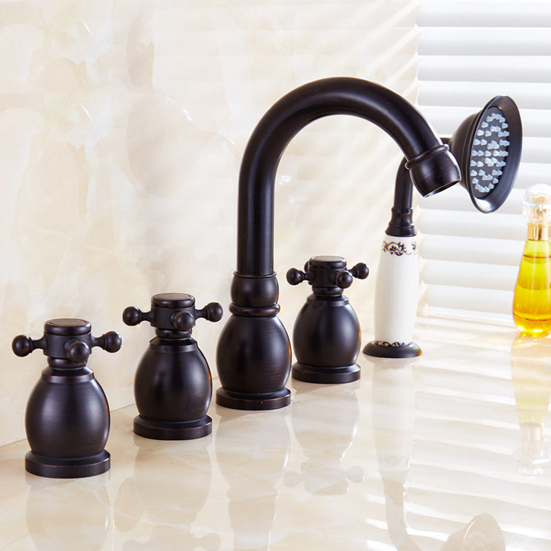 Traditional Roman Tub Faucet Set Copper Deck Mounted Triple Handle Roman Bathtub Faucet