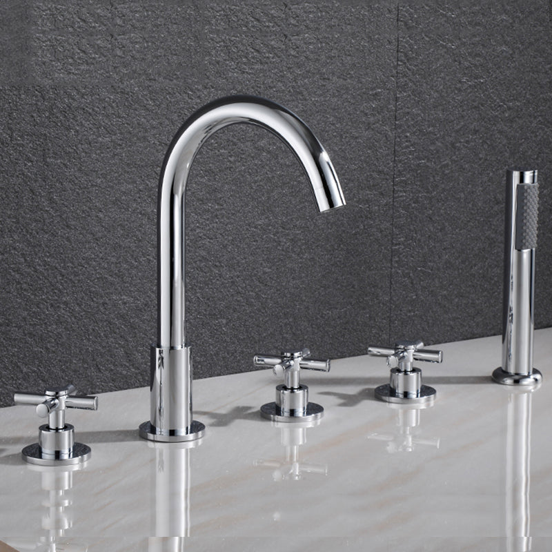 Traditional Roman Tub Faucet Set Copper Deck Mounted Triple Handle Roman Bathtub Faucet