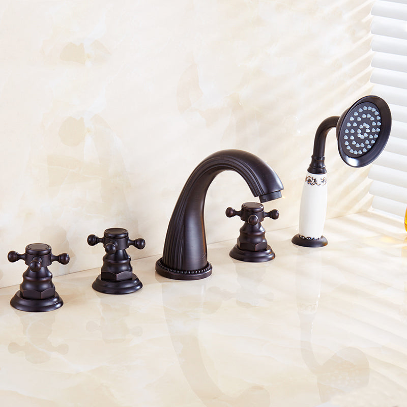 Traditional Roman Tub Faucet Set Copper Deck Mounted Triple Handle Roman Bathtub Faucet