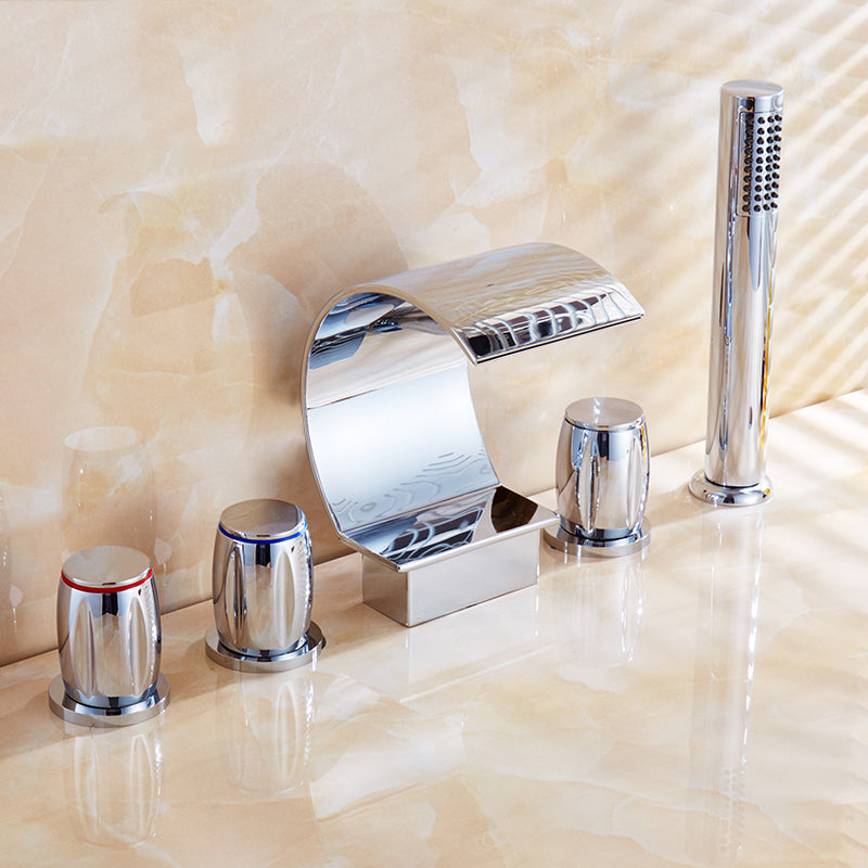 Traditional Roman Tub Faucet Set Copper Deck Mounted Triple Handle Roman Bathtub Faucet