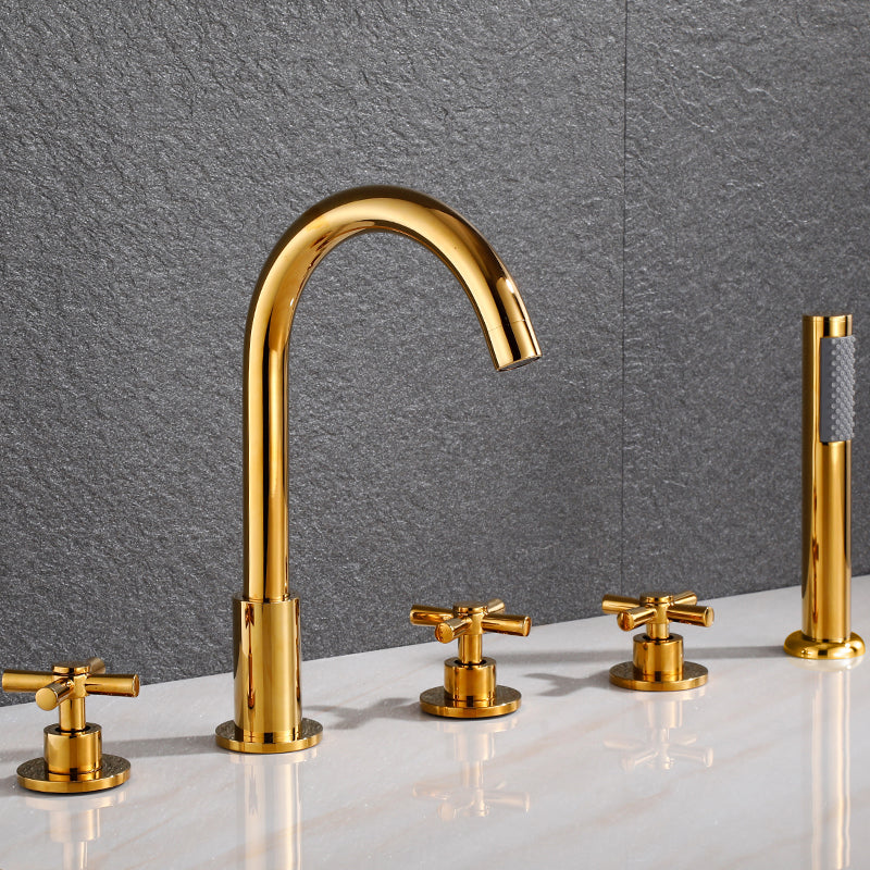 Traditional Roman Tub Faucet Set Copper Deck Mounted Triple Handle Roman Bathtub Faucet