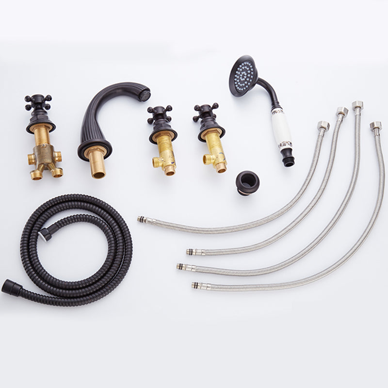 Traditional Roman Tub Faucet Set Copper Deck Mounted Triple Handle Roman Bathtub Faucet