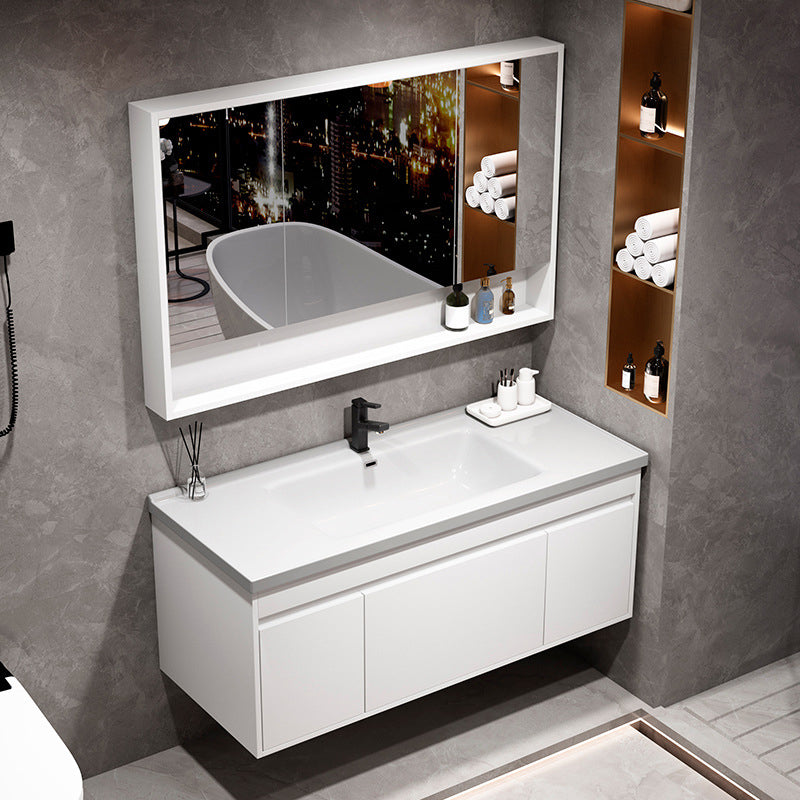 Rectangle Bathroom Vanity Wall-Mounted Mirror Wood Frame Modern Vanity with Doors