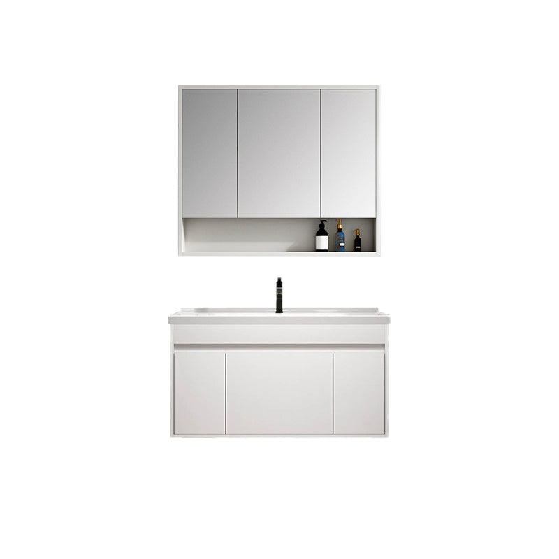 Rectangle Bathroom Vanity Wall-Mounted Mirror Wood Frame Modern Vanity with Doors