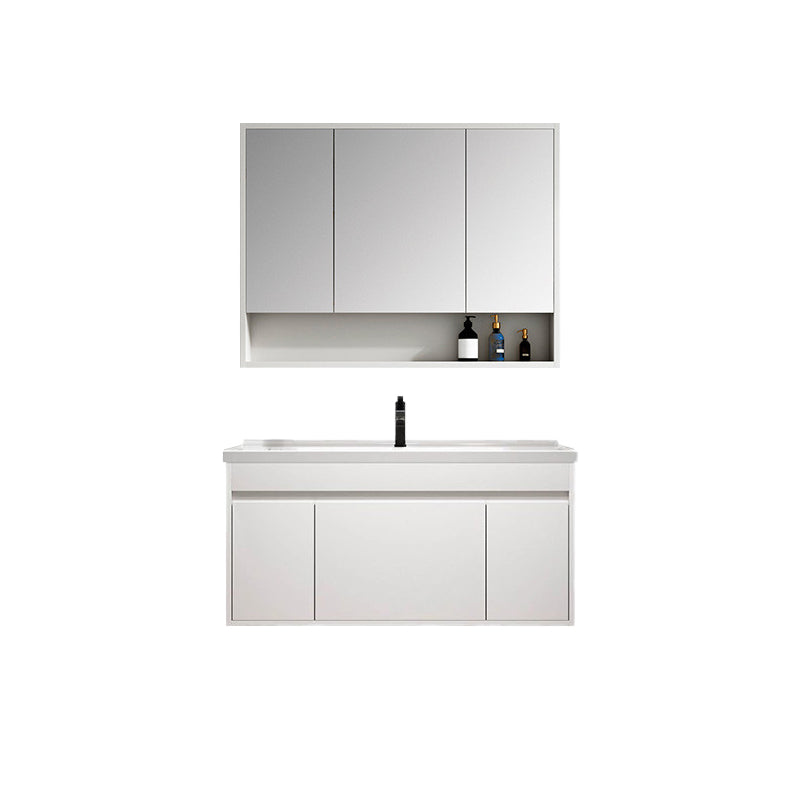 Rectangle Bathroom Vanity Wall-Mounted Mirror Wood Frame Modern Vanity with Doors