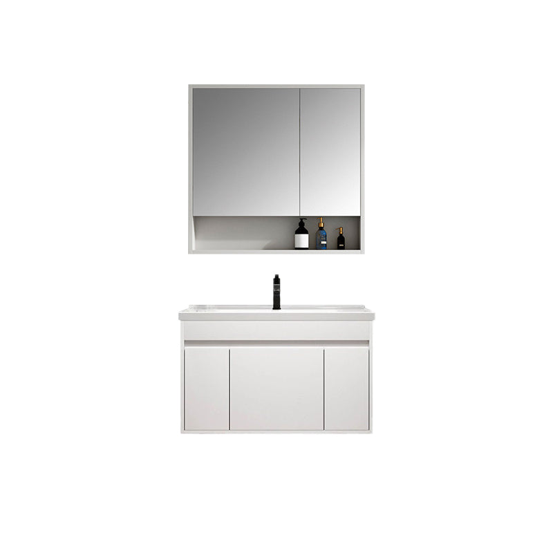 Rectangle Bathroom Vanity Wall-Mounted Mirror Wood Frame Modern Vanity with Doors