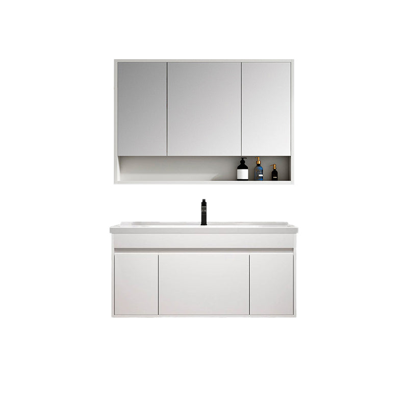 Rectangle Bathroom Vanity Wall-Mounted Mirror Wood Frame Modern Vanity with Doors
