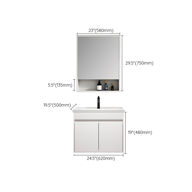 Rectangle Bathroom Vanity Wall-Mounted Mirror Wood Frame Modern Vanity with Doors