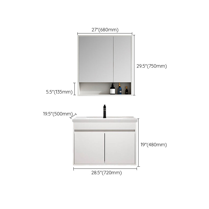 Rectangle Bathroom Vanity Wall-Mounted Mirror Wood Frame Modern Vanity with Doors