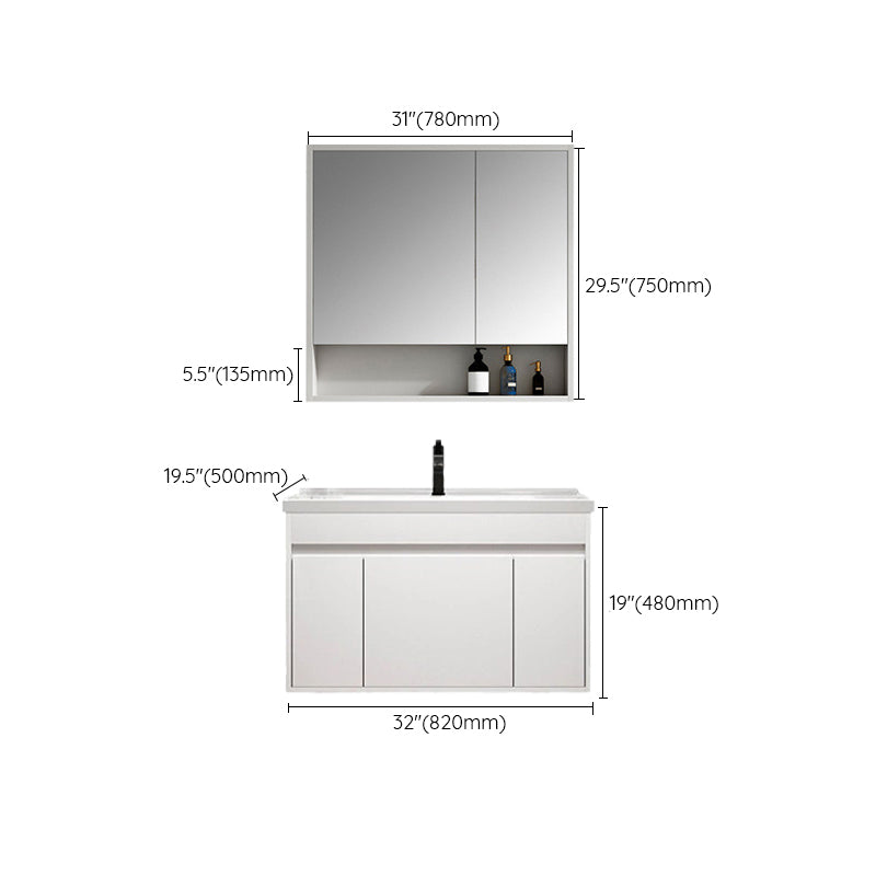 Rectangle Bathroom Vanity Wall-Mounted Mirror Wood Frame Modern Vanity with Doors