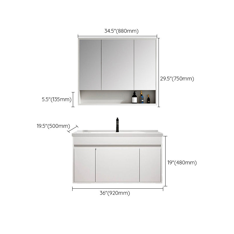 Rectangle Bathroom Vanity Wall-Mounted Mirror Wood Frame Modern Vanity with Doors
