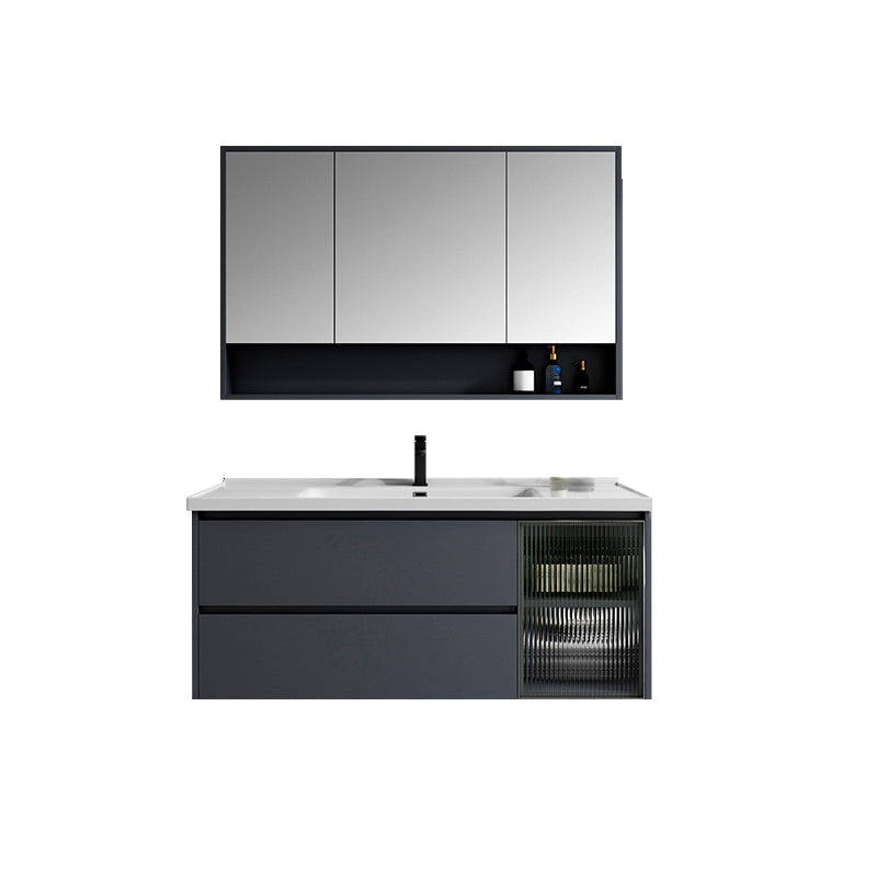 2 Drawers Vanity Mirror Single Sink Wall Mount Rectangle Bathroom Vanity with Door