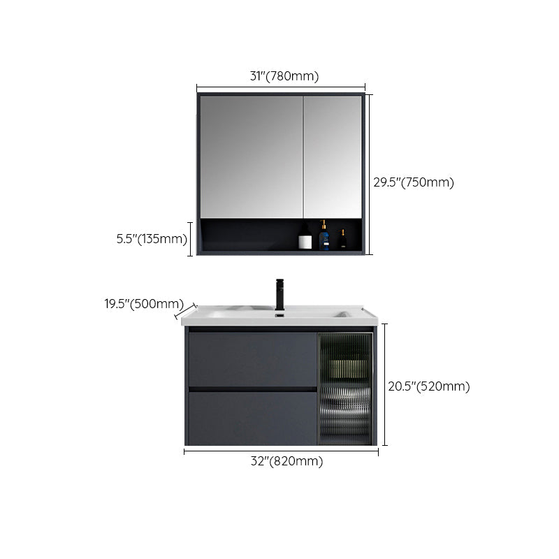 2 Drawers Vanity Mirror Single Sink Wall Mount Rectangle Bathroom Vanity with Door