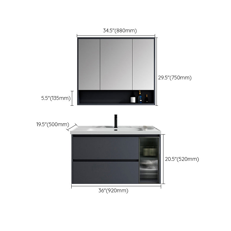 2 Drawers Vanity Mirror Single Sink Wall Mount Rectangle Bathroom Vanity with Door