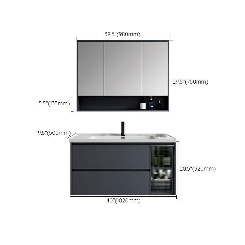 2 Drawers Vanity Mirror Single Sink Wall Mount Rectangle Bathroom Vanity with Door