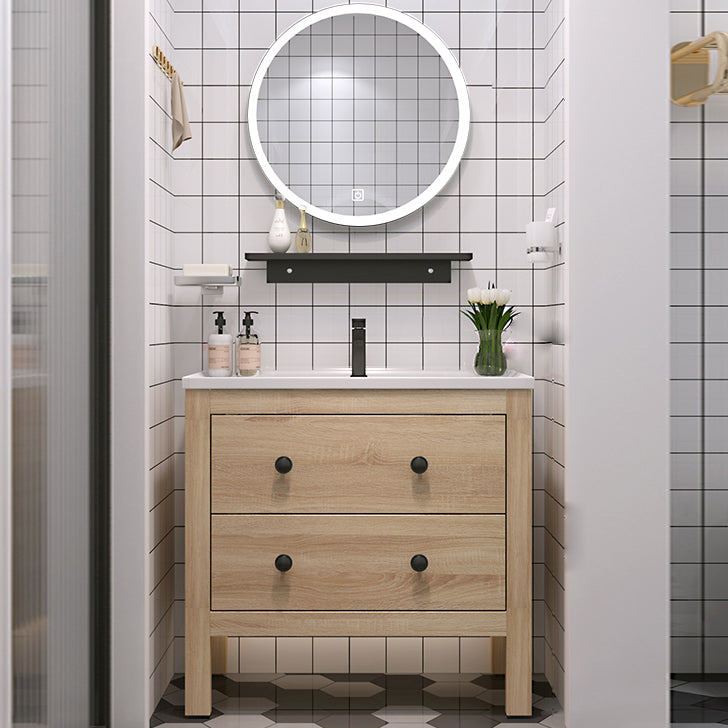 Wood Frame Vanity Mirror Freestanding Single Sink Scratch Resistant Vanity with Drawers