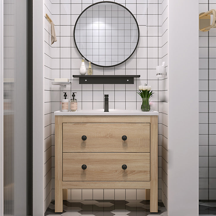 Wood Frame Vanity Mirror Freestanding Single Sink Scratch Resistant Vanity with Drawers