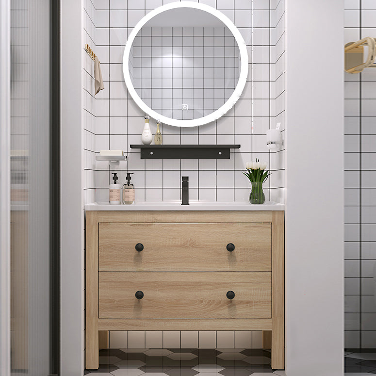 Wood Frame Vanity Mirror Freestanding Single Sink Scratch Resistant Vanity with Drawers
