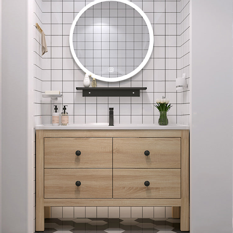Wood Frame Vanity Mirror Freestanding Single Sink Scratch Resistant Vanity with Drawers