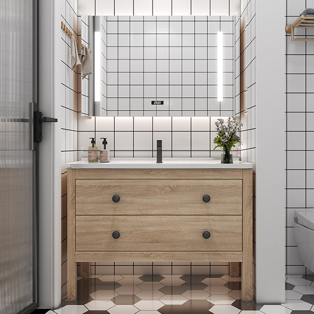Wood Frame Vanity Mirror Freestanding Single Sink Scratch Resistant Vanity with Drawers