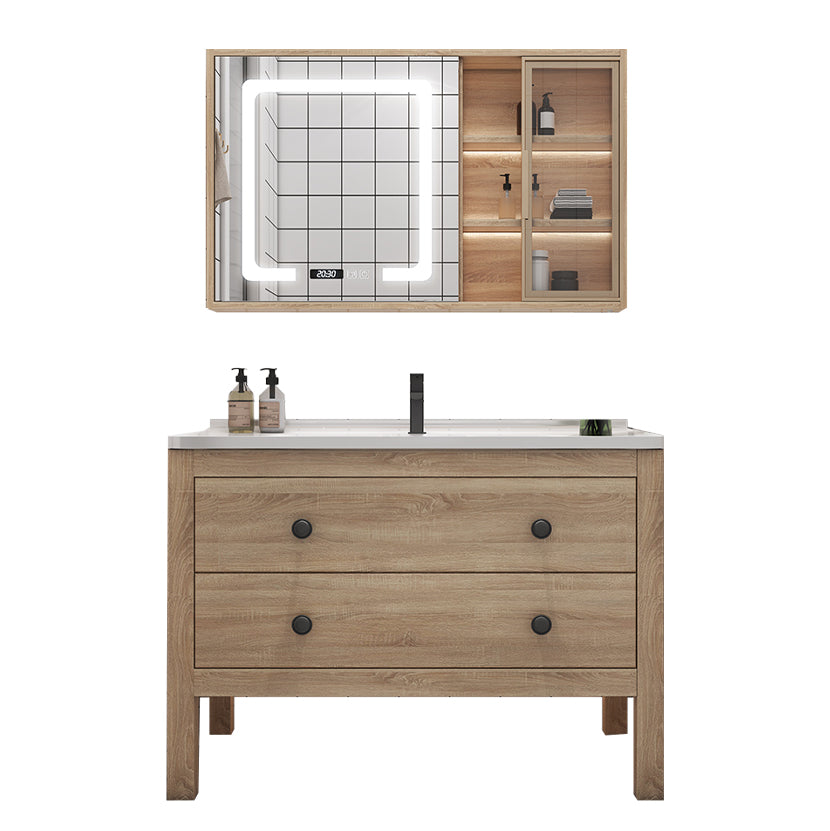 Wood Frame Vanity Mirror Freestanding Single Sink Scratch Resistant Vanity with Drawers