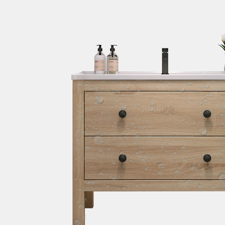 Wood Frame Vanity Mirror Freestanding Single Sink Scratch Resistant Vanity with Drawers