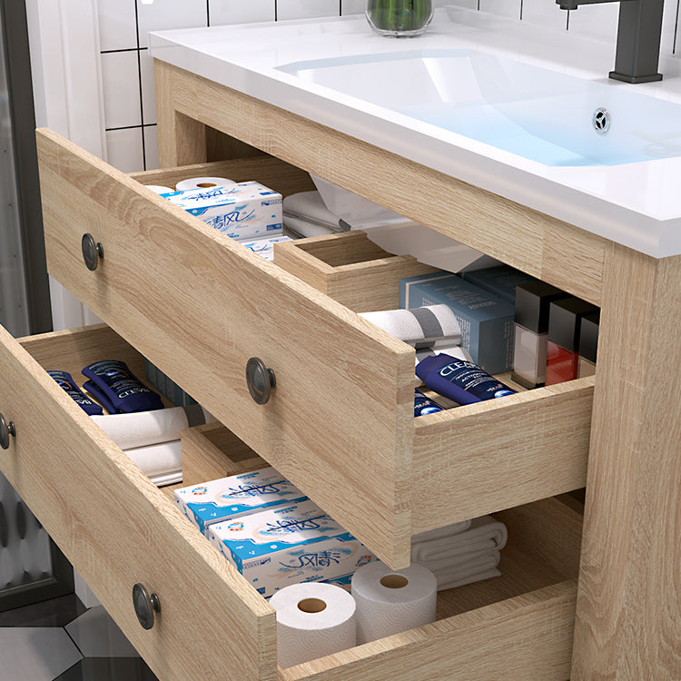 Wood Frame Vanity Mirror Freestanding Single Sink Scratch Resistant Vanity with Drawers