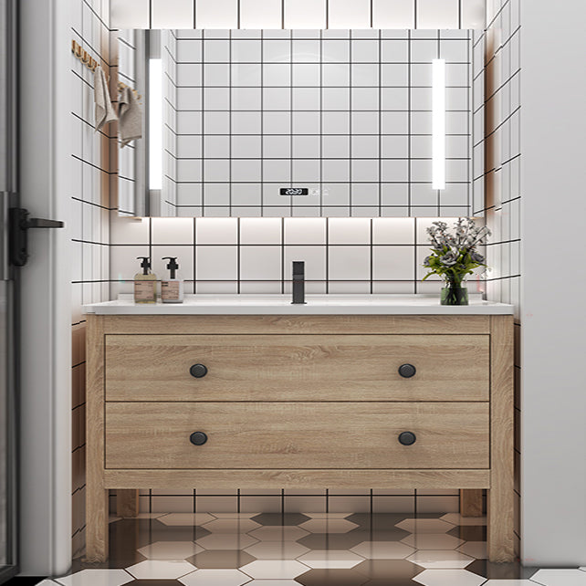 Wood Frame Vanity Mirror Freestanding Single Sink Scratch Resistant Vanity with Drawers