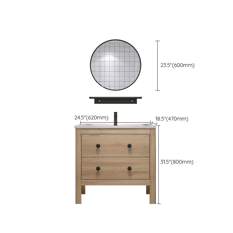 Wood Frame Vanity Mirror Freestanding Single Sink Scratch Resistant Vanity with Drawers