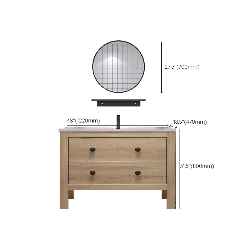Wood Frame Vanity Mirror Freestanding Single Sink Scratch Resistant Vanity with Drawers