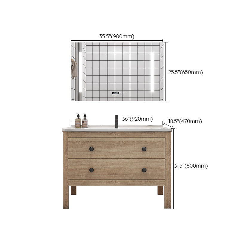 Wood Frame Vanity Mirror Freestanding Single Sink Scratch Resistant Vanity with Drawers