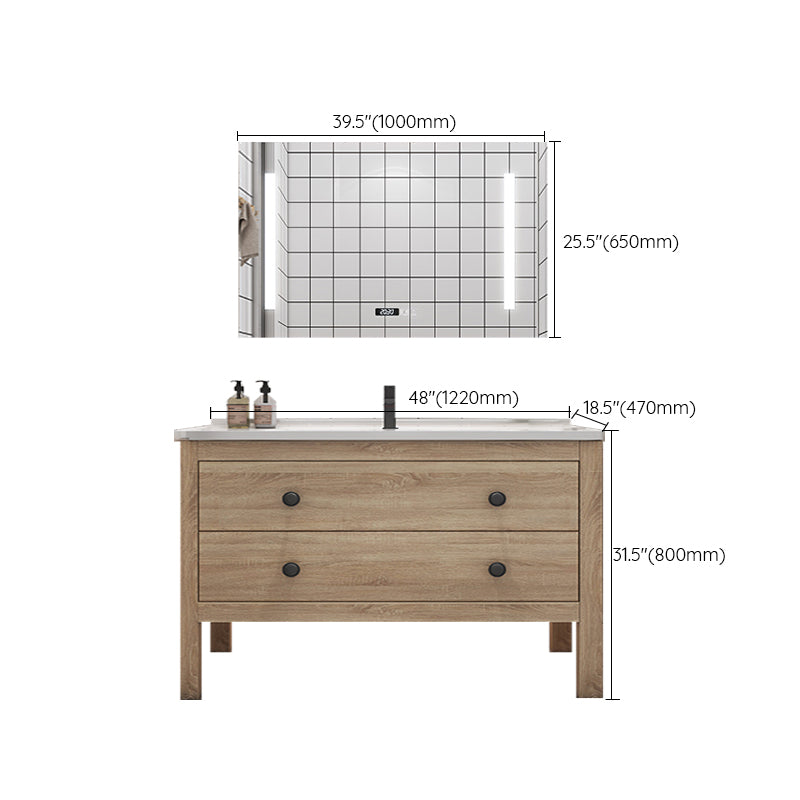 Wood Frame Vanity Mirror Freestanding Single Sink Scratch Resistant Vanity with Drawers