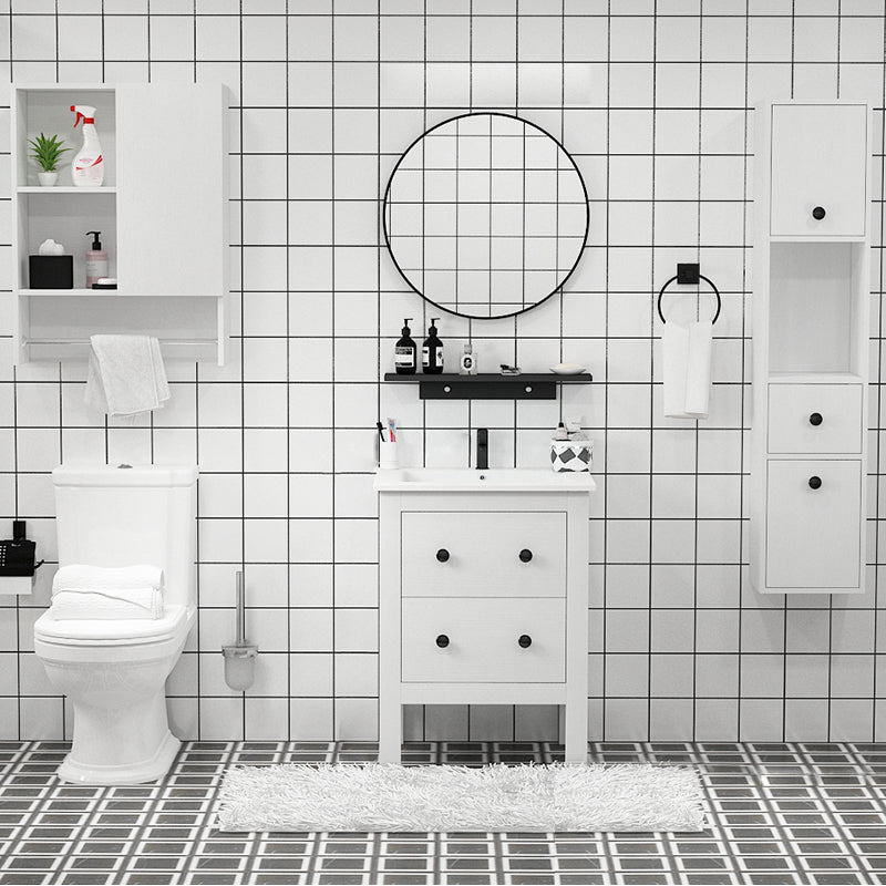 Freestanding Vanity Drawers Single Sink Rectangle Wood Frame Bathroom Vanity with Mirror