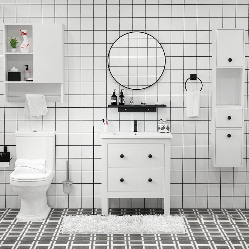 Freestanding Vanity Drawers Single Sink Rectangle Wood Frame Bathroom Vanity with Mirror