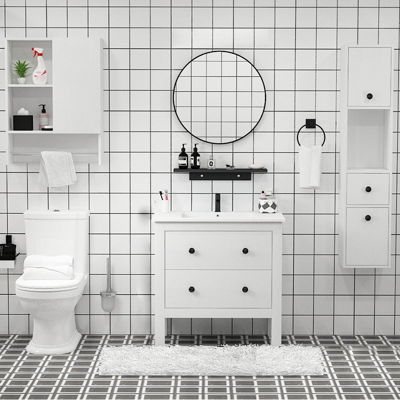 Freestanding Vanity Drawers Single Sink Rectangle Wood Frame Bathroom Vanity with Mirror