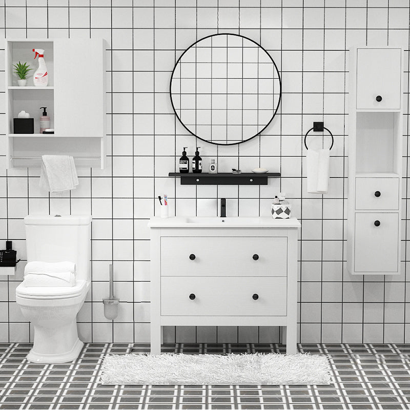 Freestanding Vanity Drawers Single Sink Rectangle Wood Frame Bathroom Vanity with Mirror