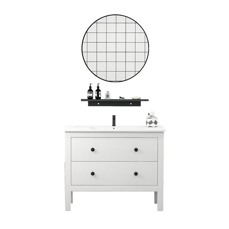 Freestanding Vanity Drawers Single Sink Rectangle Wood Frame Bathroom Vanity with Mirror