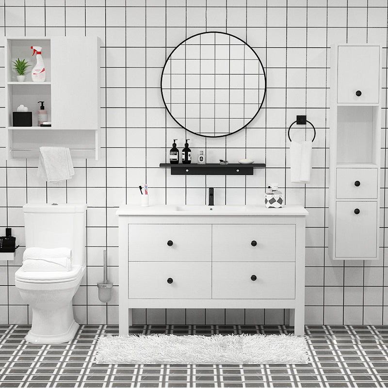 Freestanding Vanity Drawers Single Sink Rectangle Wood Frame Bathroom Vanity with Mirror