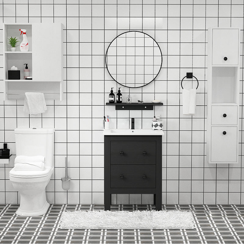 Freestanding Vanity Drawers Single Sink Rectangle Wood Frame Bathroom Vanity with Mirror