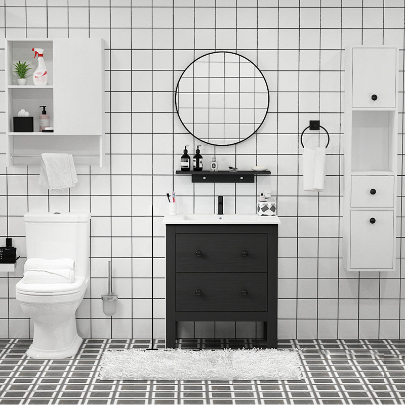 Freestanding Vanity Drawers Single Sink Rectangle Wood Frame Bathroom Vanity with Mirror