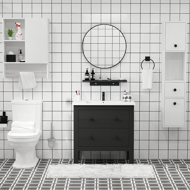 Freestanding Vanity Drawers Single Sink Rectangle Wood Frame Bathroom Vanity with Mirror