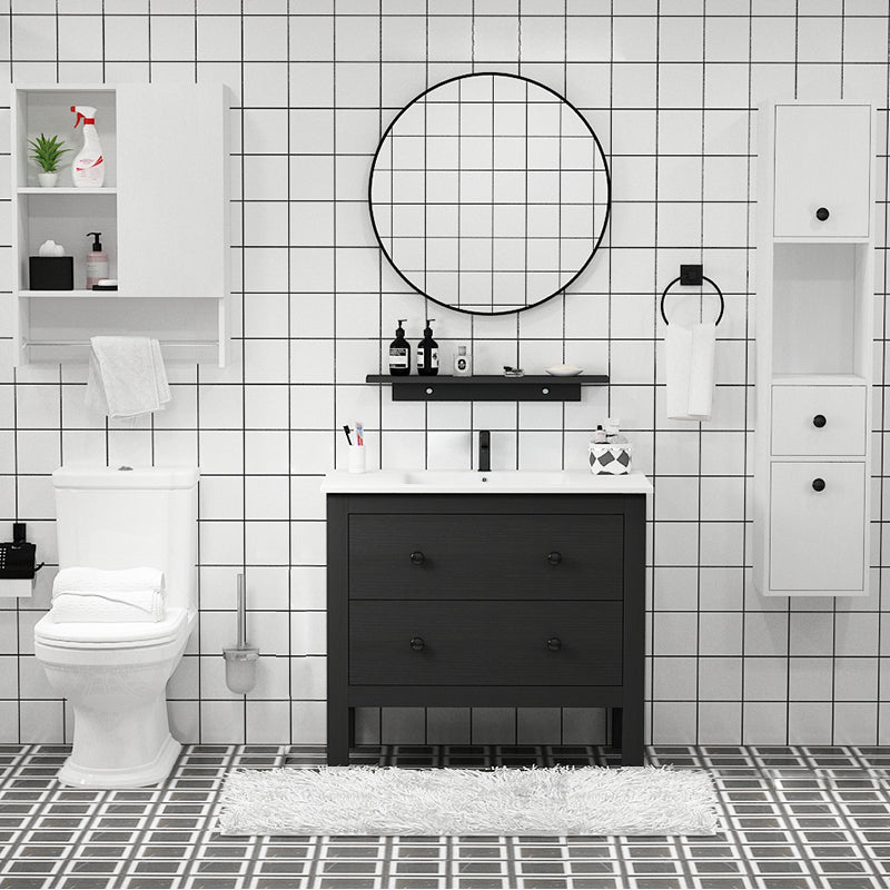 Freestanding Vanity Drawers Single Sink Rectangle Wood Frame Bathroom Vanity with Mirror