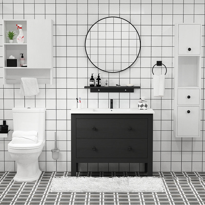 Freestanding Vanity Drawers Single Sink Rectangle Wood Frame Bathroom Vanity with Mirror